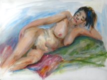 Young nude woman with blue hair